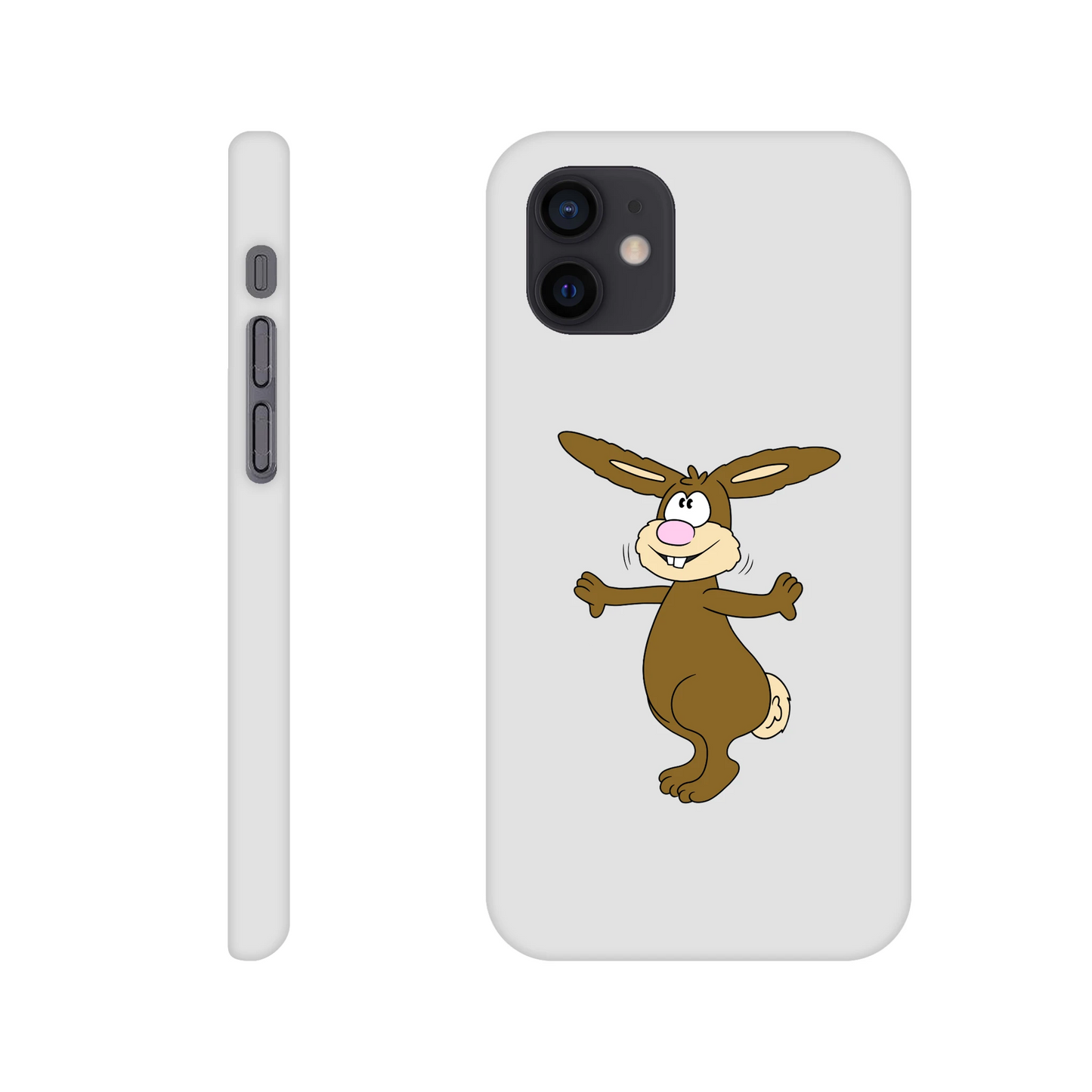 iPhone-Hülle, weiß mit diversen Ausschnitten passend zum ausgewählten Gerät. Aufgedruckt ist auf der Hülle der Cartoon "Benny the Bunny" von Antje Blumrodt Cartoons.