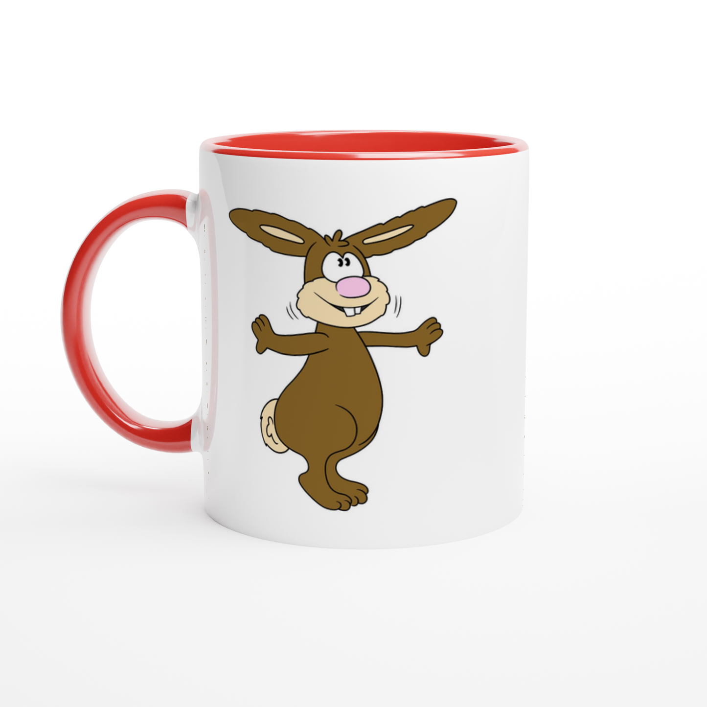 Das Bild zeigt eine Beispielaufnahme von dem Becher mit dem aufgedruckten Cartoon "Benny the Bunny“.