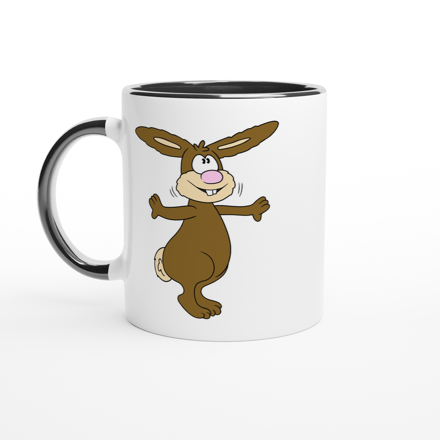 Das Bild zeigt eine Beispielaufnahme von dem Becher mit dem aufgedruckten Cartoon "Benny the Bunny“.