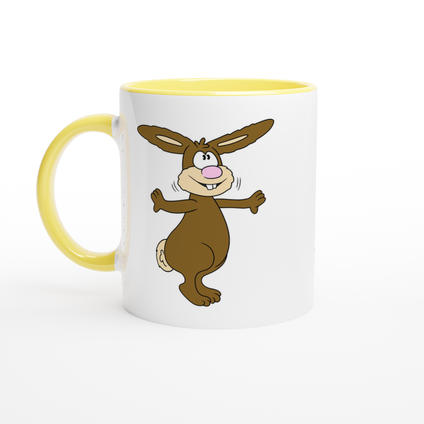 Das Bild zeigt eine Beispielaufnahme von dem Becher mit dem aufgedruckten Cartoon "Benny the Bunny“.