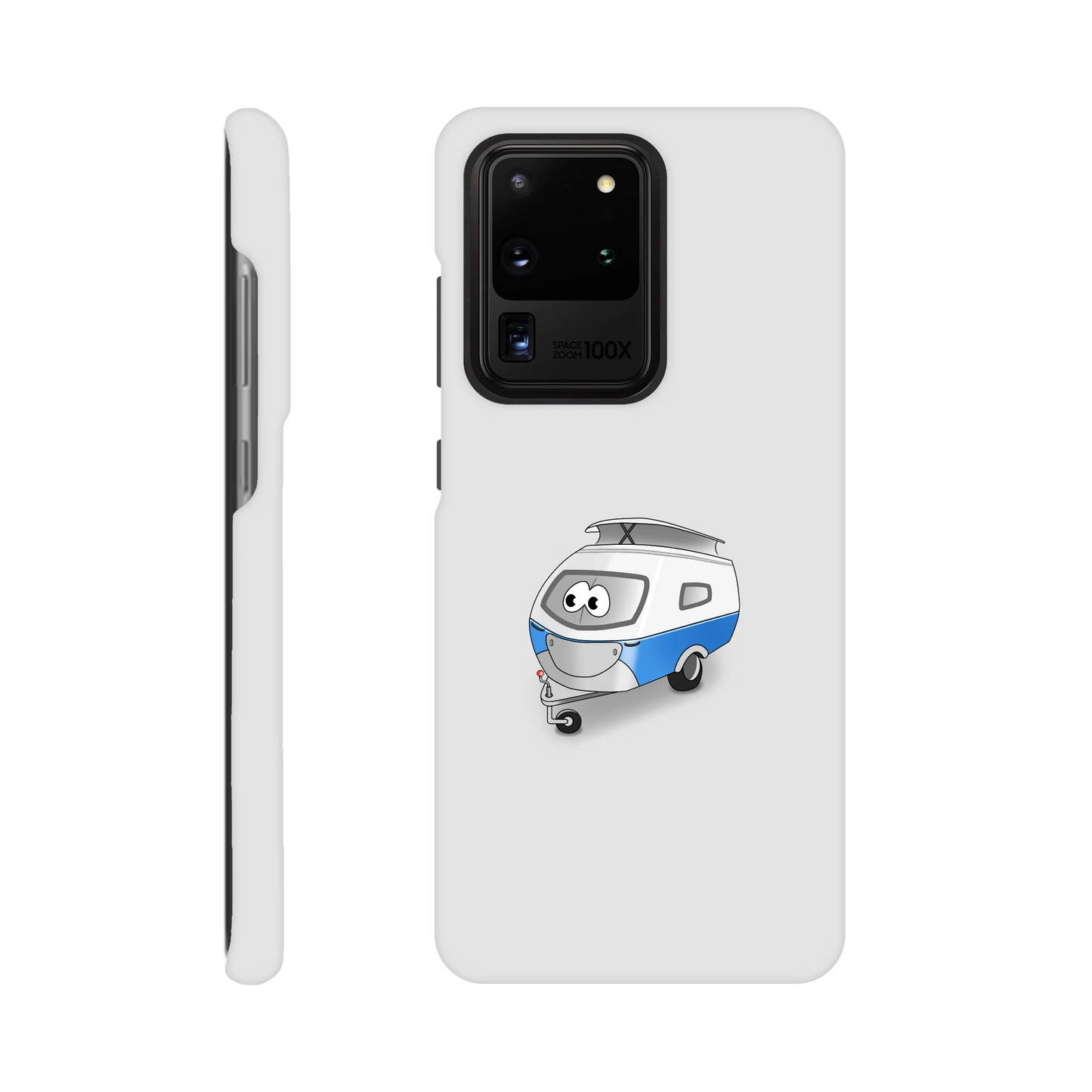 Eine Hülle für Samsung-Galaxy, weiß mit diversen Ausschnitten passend zum ausgewählten Gerät. Aufgedruckt ist auf der Hülle der Cartoon "Trollinchen" von Antje Blumrodt Cartoons.