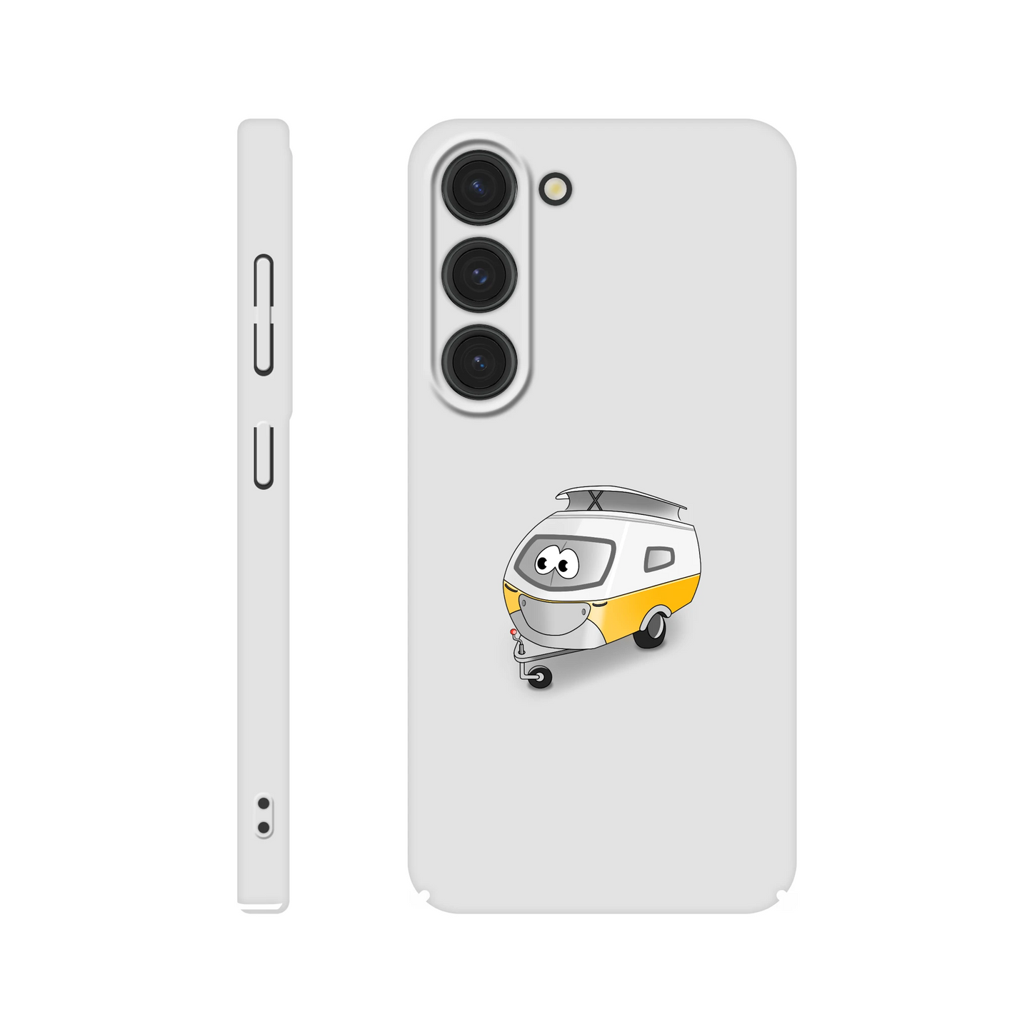 Eine Hülle für Samsung-Galaxy, weiß mit diversen Ausschnitten passend zum ausgewählten Gerät. Aufgedruckt ist auf der Hülle der Cartoon "Trollinchen" von Antje Blumrodt Cartoons.