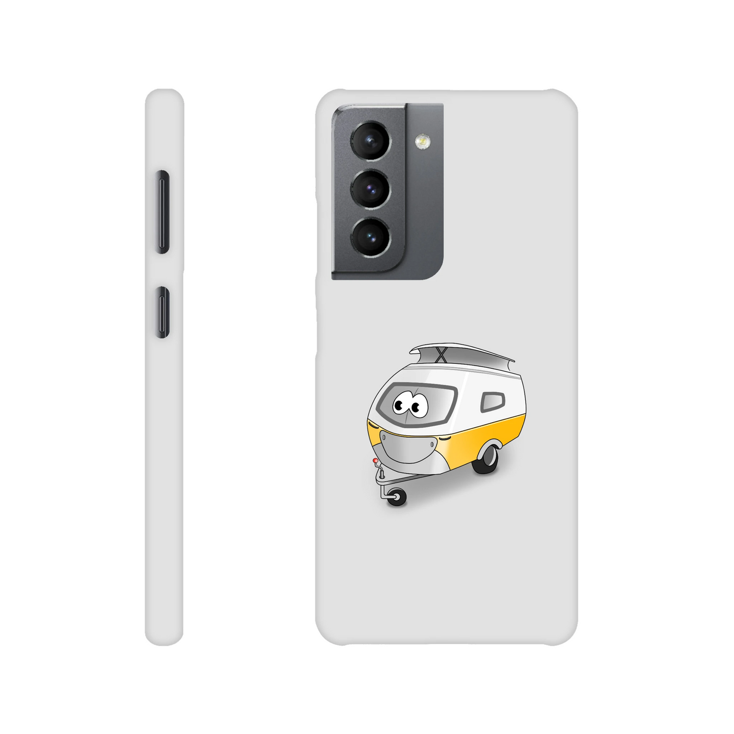 Eine Hülle für Samsung-Galaxy, weiß mit diversen Ausschnitten passend zum ausgewählten Gerät. Aufgedruckt ist auf der Hülle der Cartoon "Trollinchen" von Antje Blumrodt Cartoons.
