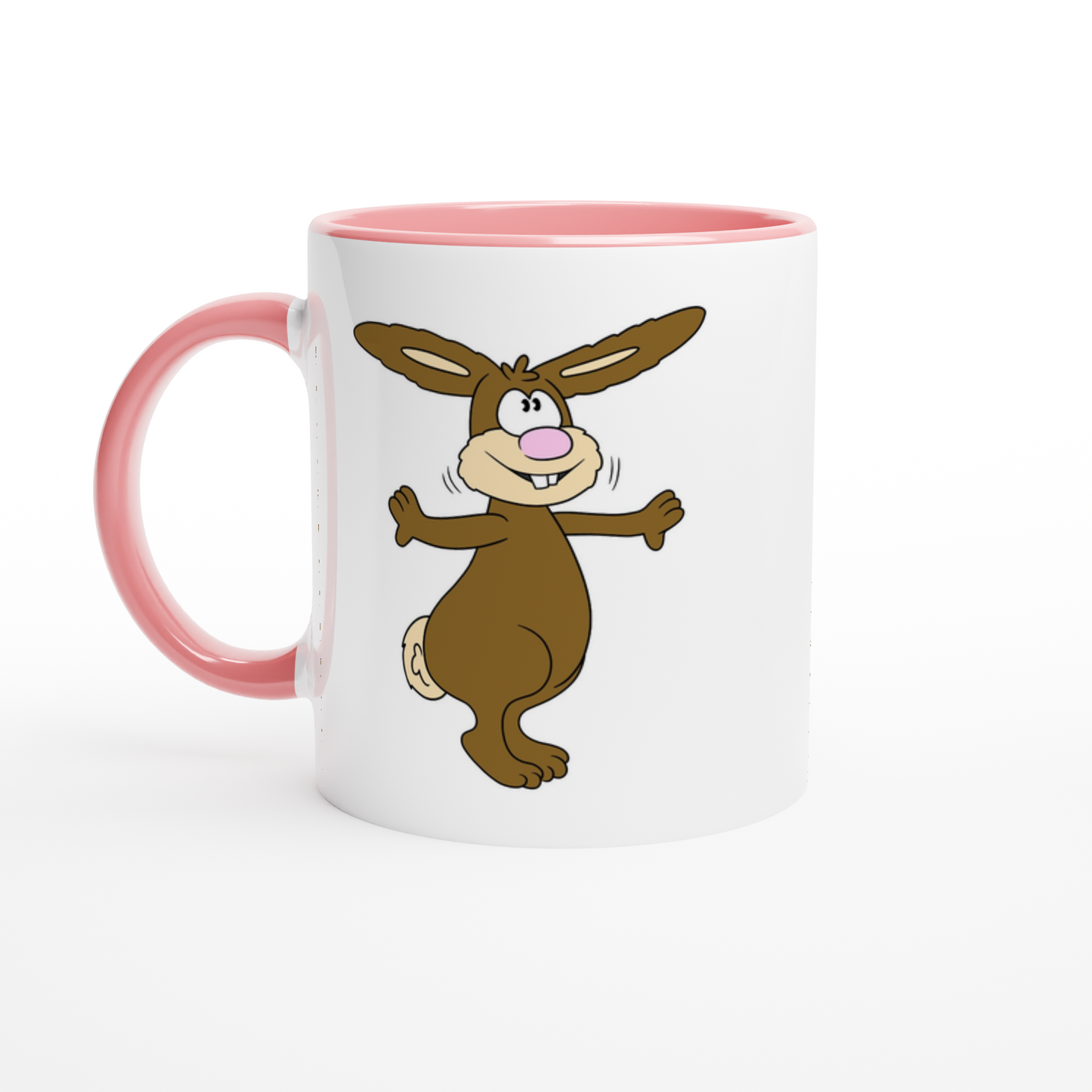 Das Bild zeigt eine Beispielaufnahme von dem Becher mit dem aufgedruckten Cartoon "Benny the Bunny“.