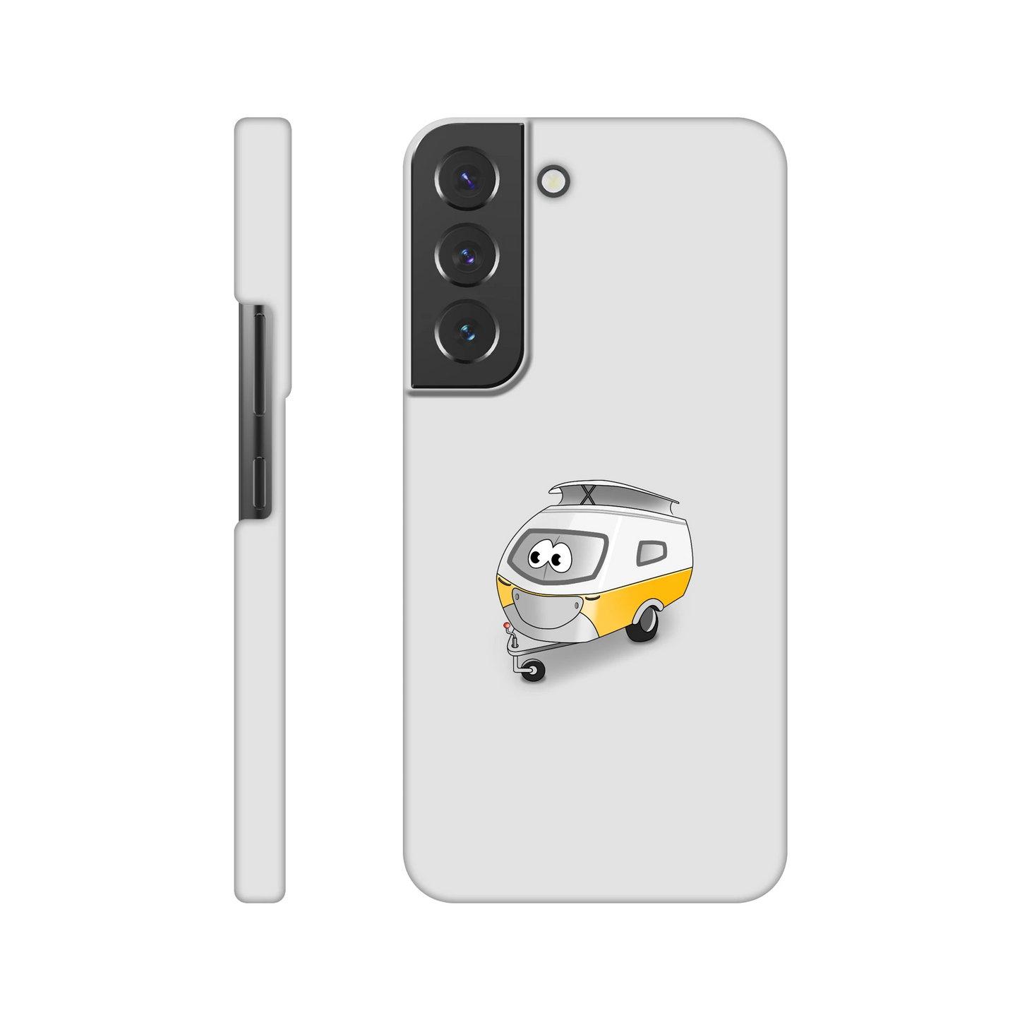 Eine Hülle für Samsung-Galaxy, weiß mit diversen Ausschnitten passend zum ausgewählten Gerät. Aufgedruckt ist auf der Hülle der Cartoon "Trollinchen" von Antje Blumrodt Cartoons.