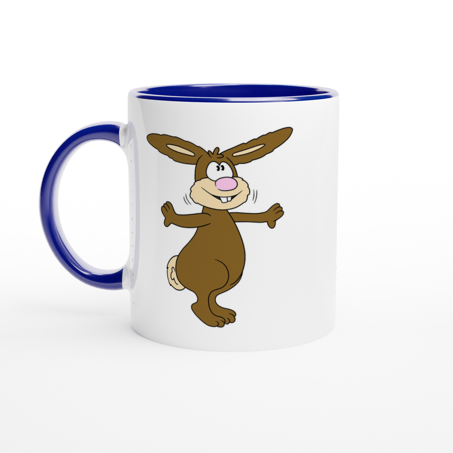 Das Bild zeigt eine Beispielaufnahme von dem Becher mit dem aufgedruckten Cartoon "Benny the Bunny“.
