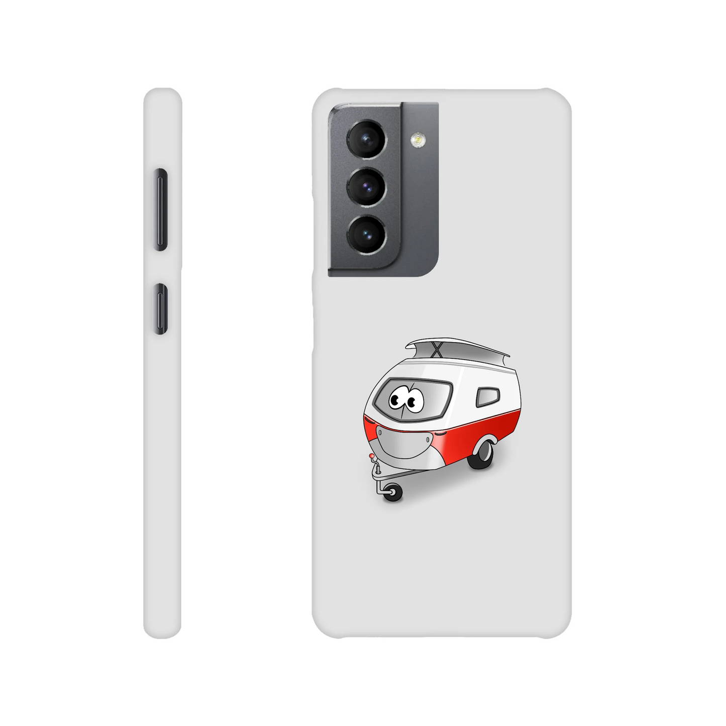 Eine Hülle für Samsung-Galaxy, weiß mit diversen Ausschnitten passend zum ausgewählten Gerät. Aufgedruckt ist auf der Hülle der Cartoon "Trollinchen" von Antje Blumrodt Cartoons.