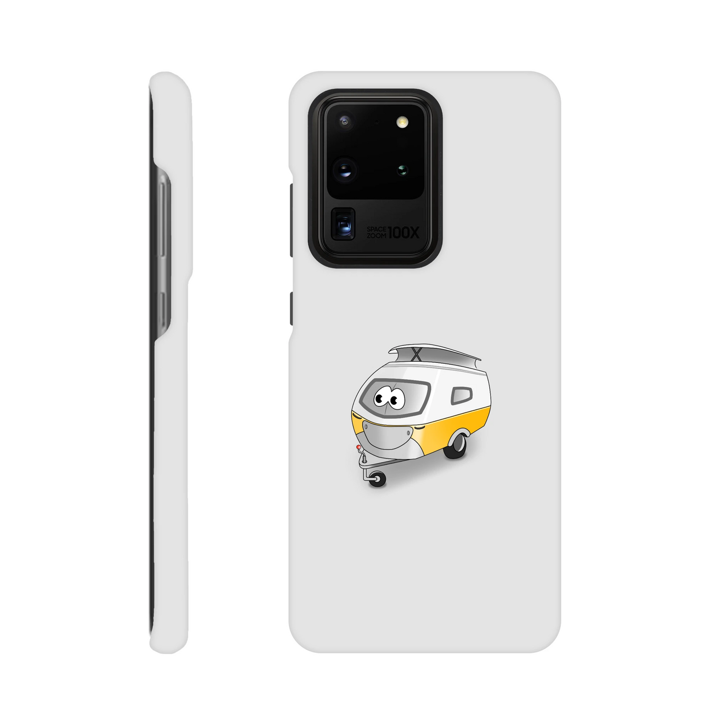Eine Hülle für Samsung-Galaxy, weiß mit diversen Ausschnitten passend zum ausgewählten Gerät. Aufgedruckt ist auf der Hülle der Cartoon "Trollinchen" von Antje Blumrodt Cartoons.