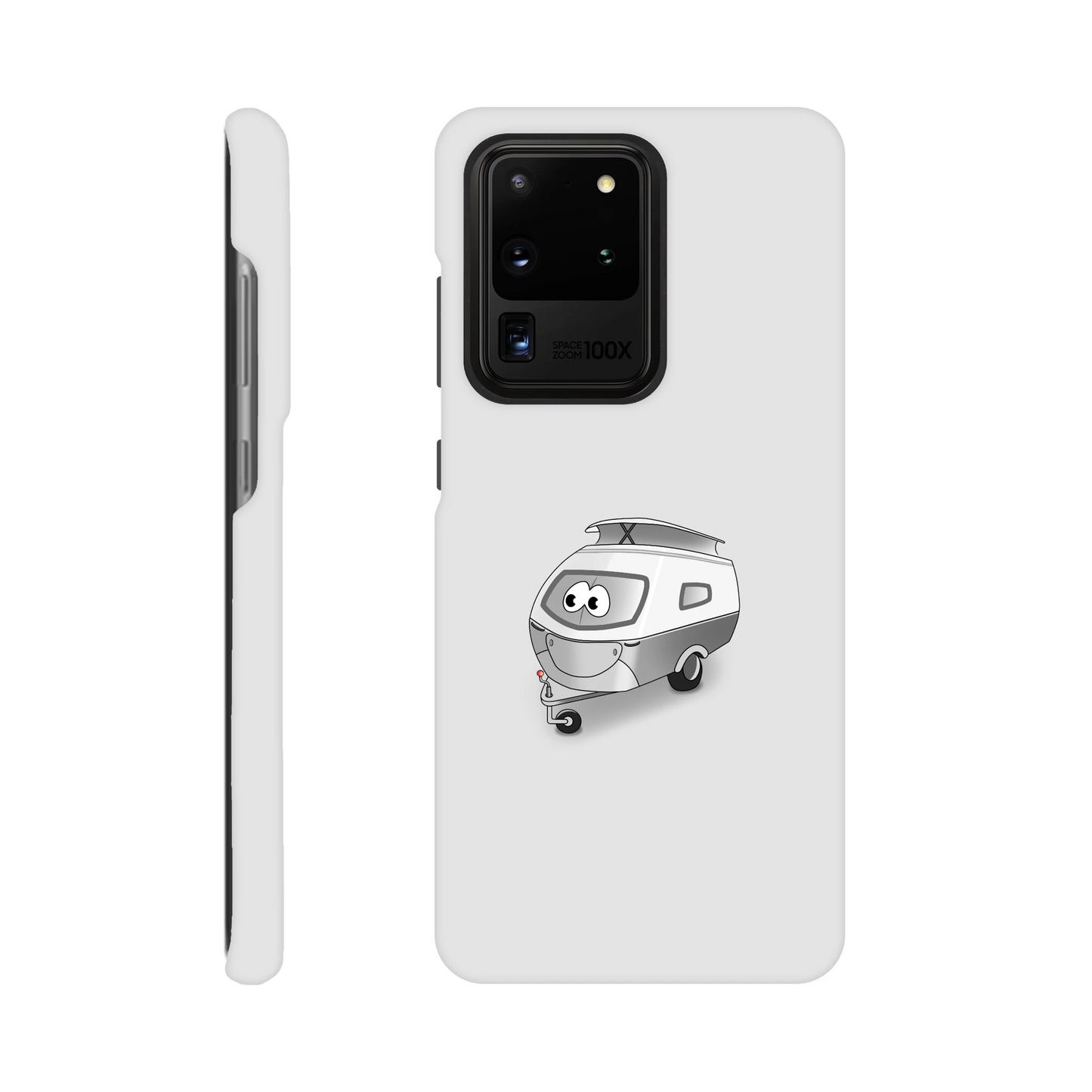 Eine Hülle für Samsung-Galaxy, weiß mit diversen Ausschnitten passend zum ausgewählten Gerät. Aufgedruckt ist auf der Hülle der Cartoon "Trollinchen" von Antje Blumrodt Cartoons.