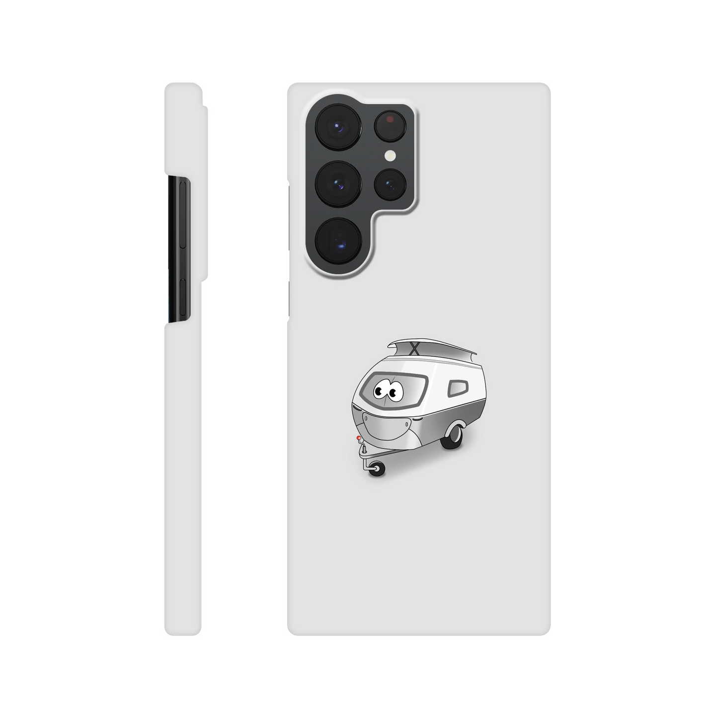 Eine Hülle für Samsung-Galaxy, weiß mit diversen Ausschnitten passend zum ausgewählten Gerät. Aufgedruckt ist auf der Hülle der Cartoon "Trollinchen" von Antje Blumrodt Cartoons.