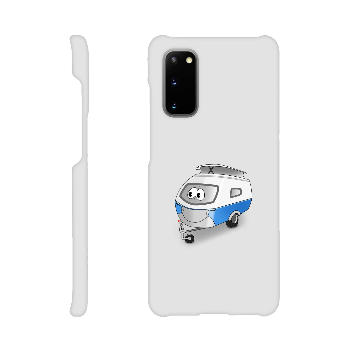 Eine Hülle für Samsung-Galaxy, weiß mit diversen Ausschnitten passend zum ausgewählten Gerät. Aufgedruckt ist auf der Hülle der Cartoon "Trollinchen" von Antje Blumrodt Cartoons.