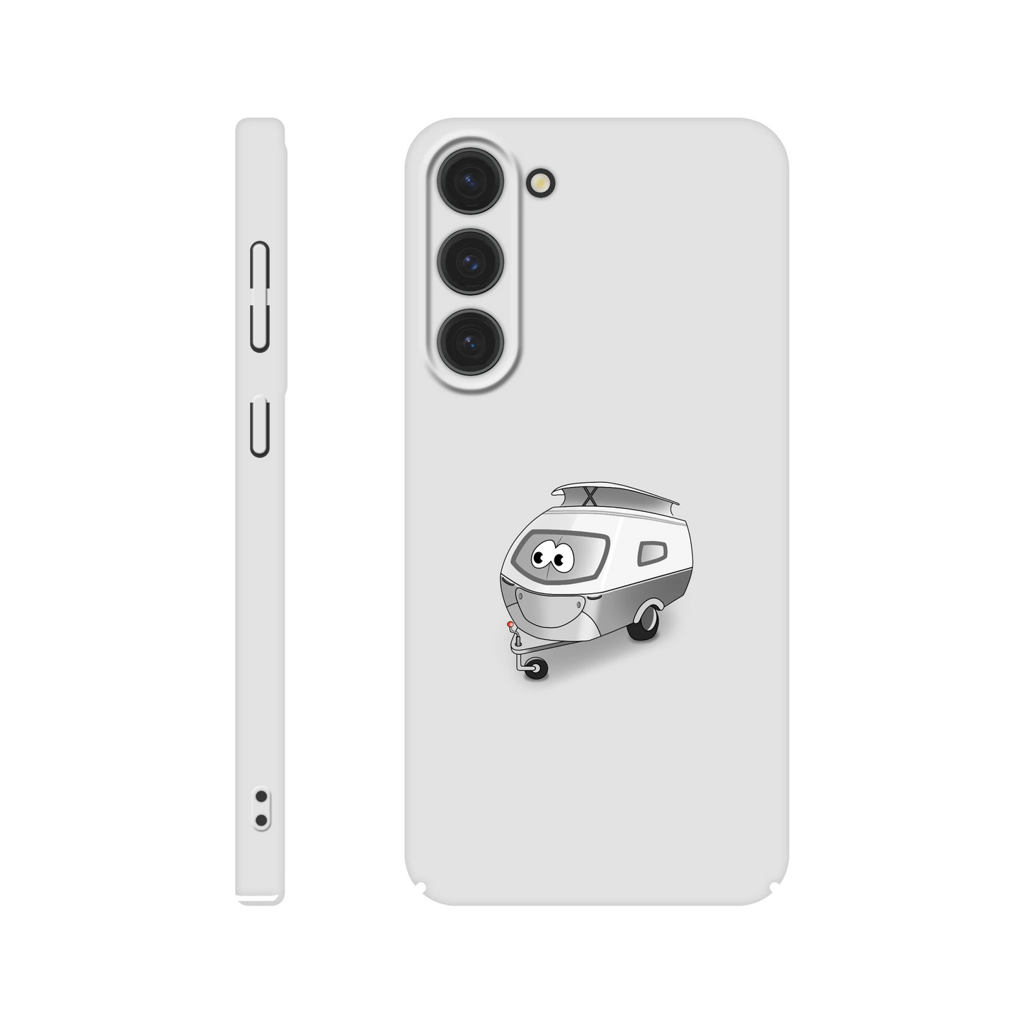Eine Hülle für Samsung-Galaxy, weiß mit diversen Ausschnitten passend zum ausgewählten Gerät. Aufgedruckt ist auf der Hülle der Cartoon "Trollinchen" von Antje Blumrodt Cartoons.