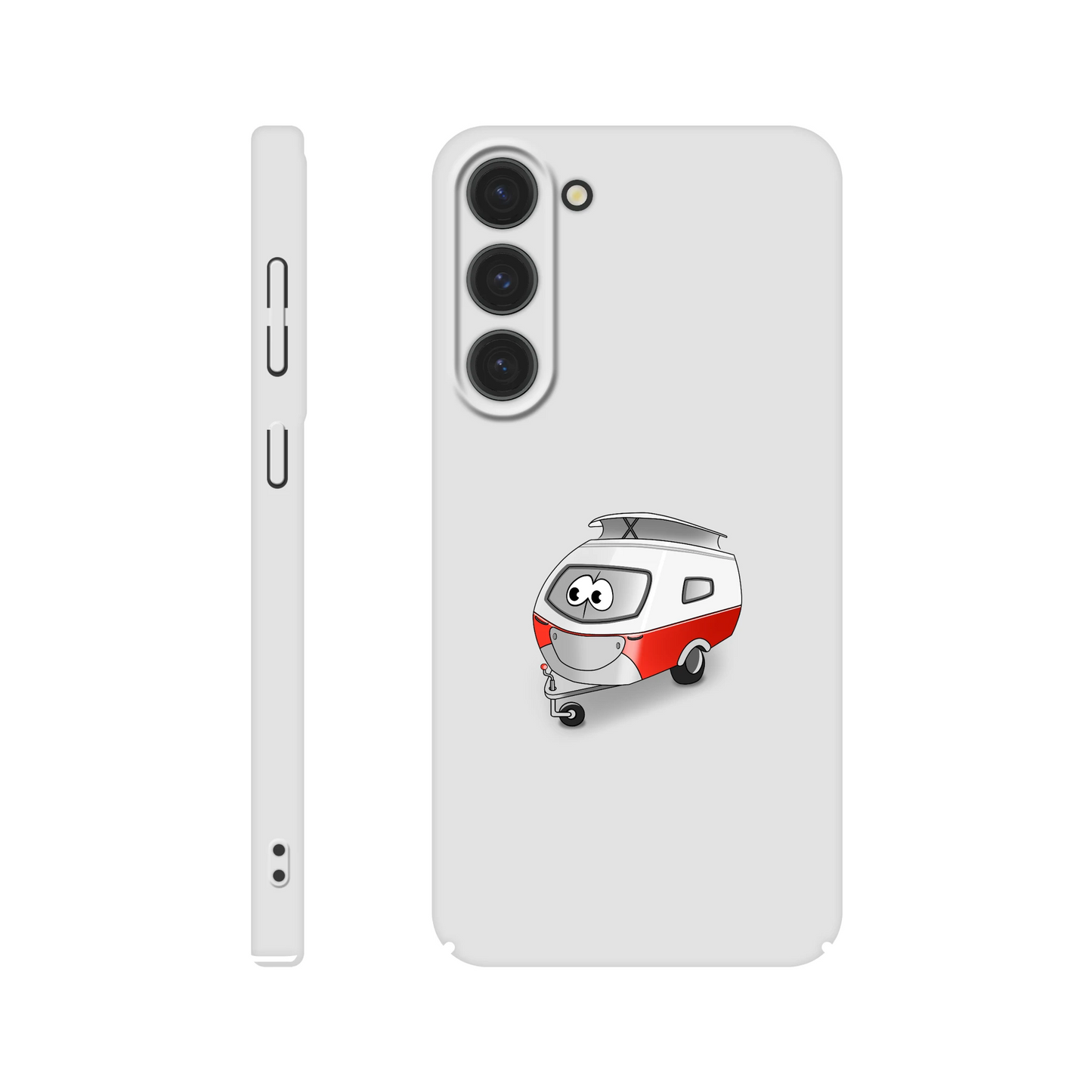 Eine Hülle für Samsung-Galaxy, weiß mit diversen Ausschnitten passend zum ausgewählten Gerät. Aufgedruckt ist auf der Hülle der Cartoon "Trollinchen" von Antje Blumrodt Cartoons.