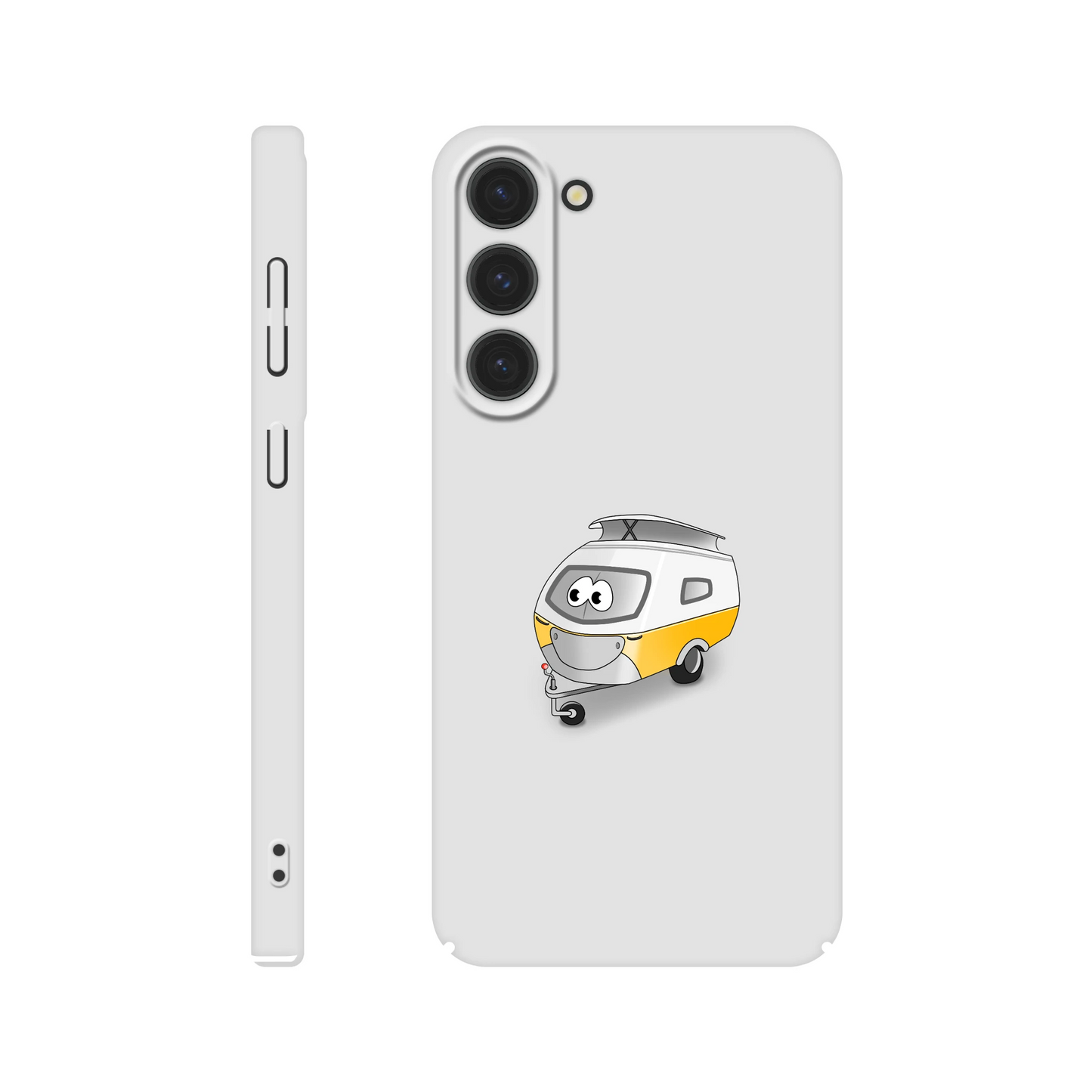 Eine Hülle für Samsung-Galaxy, weiß mit diversen Ausschnitten passend zum ausgewählten Gerät. Aufgedruckt ist auf der Hülle der Cartoon "Trollinchen" von Antje Blumrodt Cartoons.