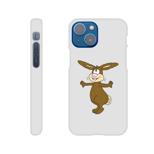 iPhone-Hülle, weiß mit diversen Ausschnitten passend zum ausgewählten Gerät. Aufgedruckt ist auf der Hülle der Cartoon "Benny the Bunny" von Antje Blumrodt Cartoons.