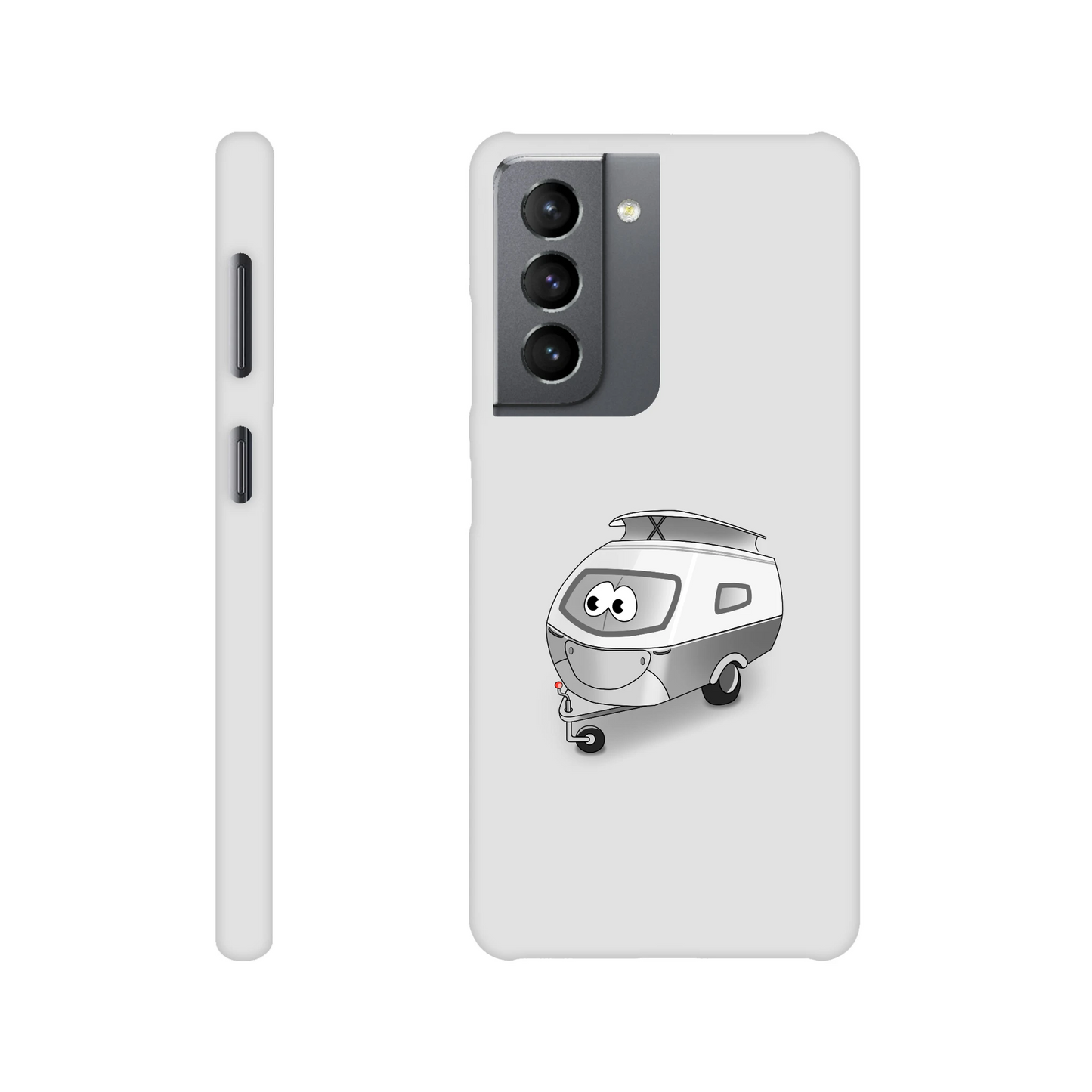 Eine Hülle für Samsung-Galaxy, weiß mit diversen Ausschnitten passend zum ausgewählten Gerät. Aufgedruckt ist auf der Hülle der Cartoon "Trollinchen" von Antje Blumrodt Cartoons.